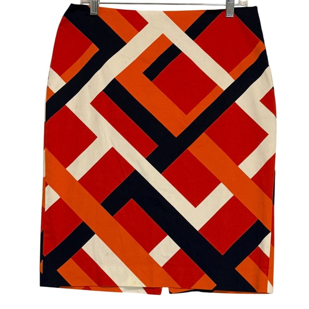 Ann Taylor Geometric Print Pencil Skirt Size 8 Flat Front Career Indie Eclectic